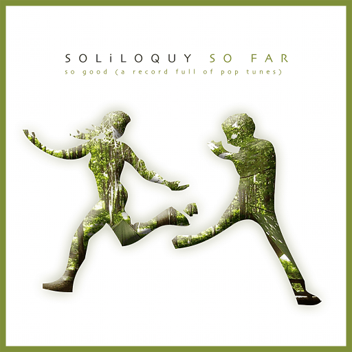‘So Far So Good’ cover: two silhouettes doing a footbag trick over a forest overlay, white background with green border.